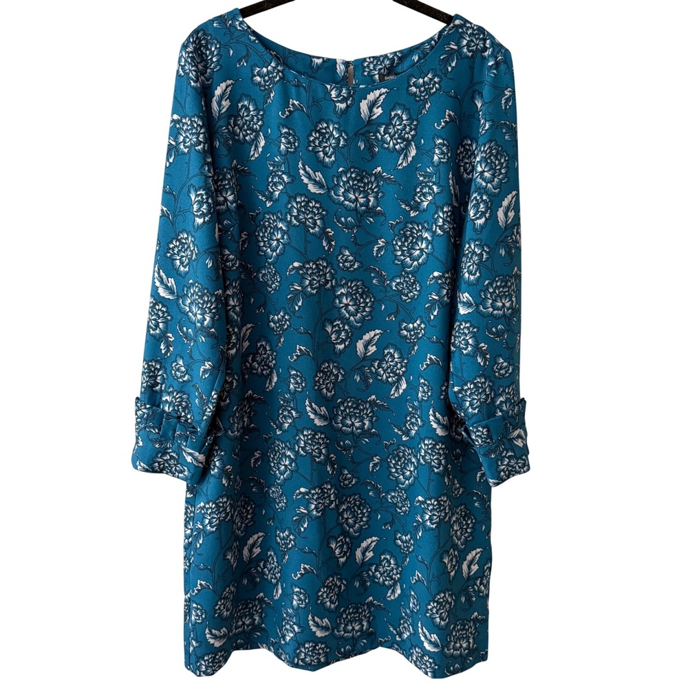 NWT Banana Republic Womens Floral Shift Dress 12P Office Long Sleeve Ruffle Cuff